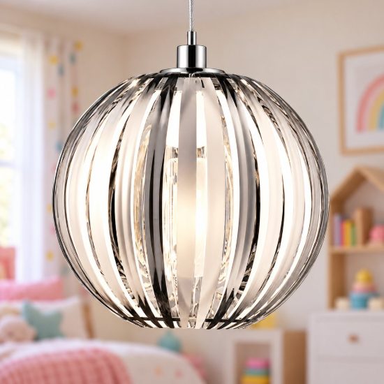 Lampadario a sospensione per cameretta moderno sferico in acrilico cromato