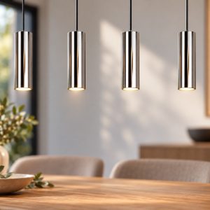 Lampadario a sospensione 4 luci per sala da pranzo moderno nichel opaco
