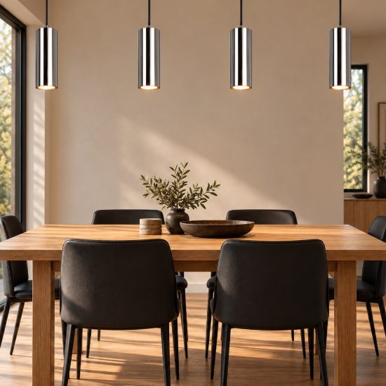 Lampadario a sospensione 4 luci per sala da pranzo moderno nichel opaco