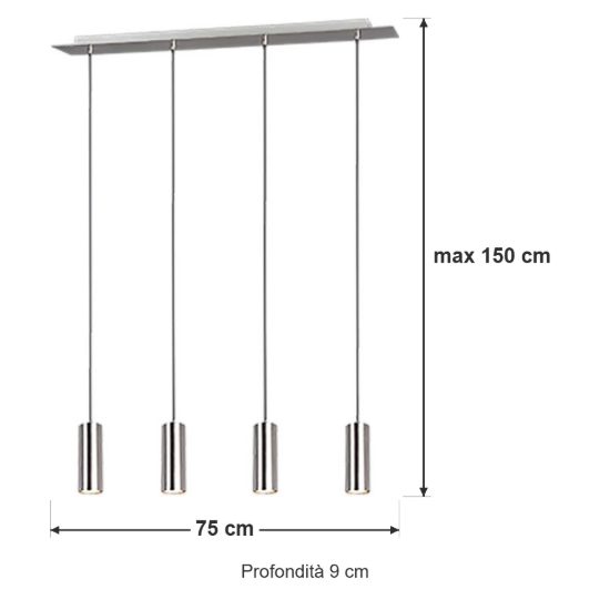 Lampadario a sospensione 4 luci per sala da pranzo moderno nichel opaco