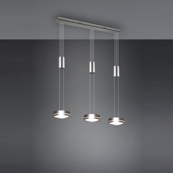 Lampadario a sospensione con pendenti 3 luci led 27w 3000k per sala da pranzo nichel opaco
