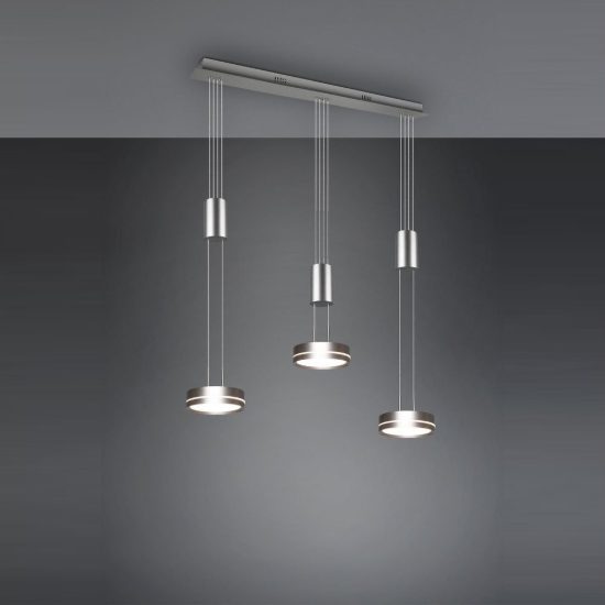 Lampadario a sospensione con pendenti 3 luci led 27w 3000k per sala da pranzo nichel opaco