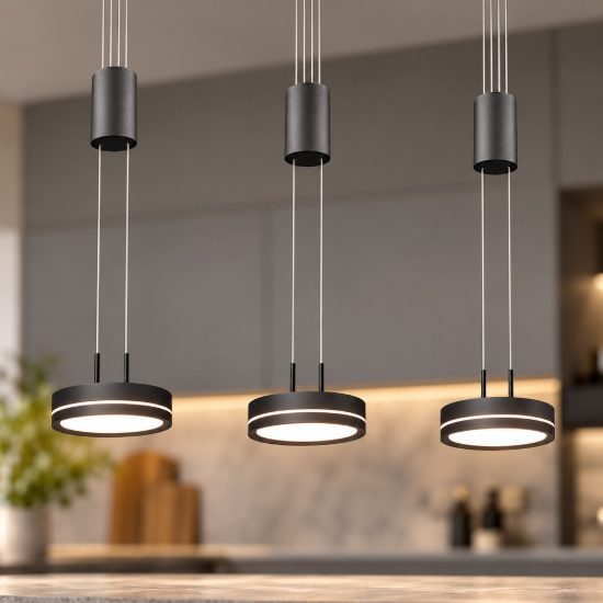 Lampadario a sospensione con pendenti 3 luci led 27w 3000k per sala da pranzo antracite