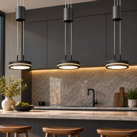Lampadario a sospensione con pendenti 3 luci led 27w 3000k per sala da pranzo antracite