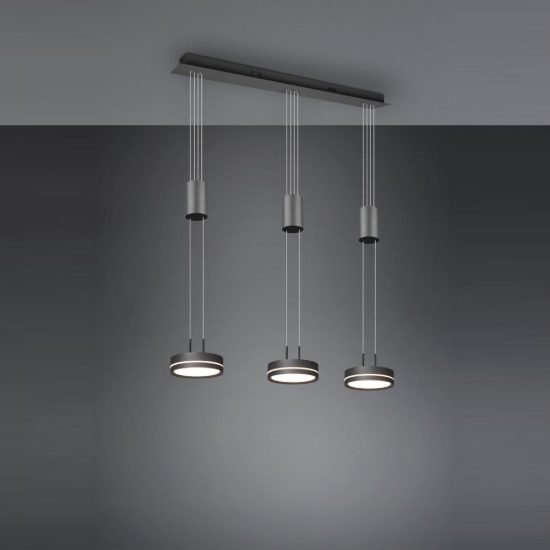 Lampadario a sospensione con pendenti 3 luci led 27w 3000k per sala da pranzo antracite