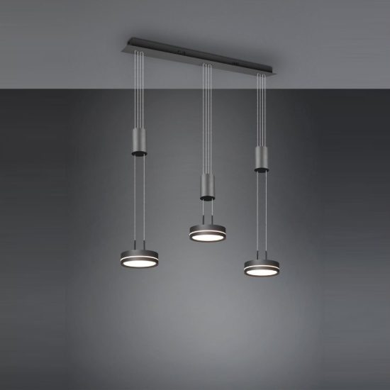 Lampadario a sospensione con pendenti 3 luci led 27w 3000k per sala da pranzo antracite
