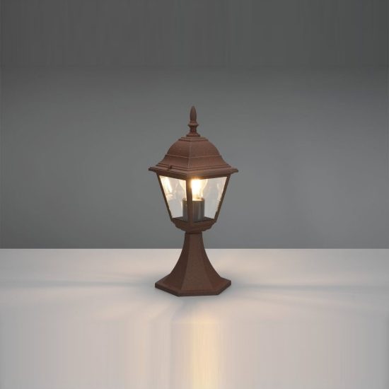 Lampioncino da giardino paletto ip44 a lanterna quadrata ruggine con vetro trasparente