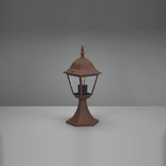 Lampioncino da giardino paletto ip44 a lanterna quadrata ruggine con vetro trasparente