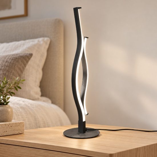 Lampada da tavolo per salotto led 8w cct 2300k 3000k 4000k touch ondulata alluminio spazzolato nera
