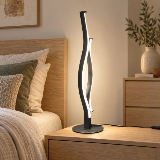 Lampada da tavolo per salotto led 8w cct 2300k 3000k 4000k touch ondulata alluminio spazzolato nera