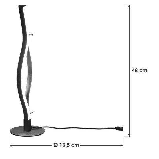 Lampada da tavolo per salotto led 8w cct 2300k 3000k 4000k touch ondulata alluminio spazzolato nera
