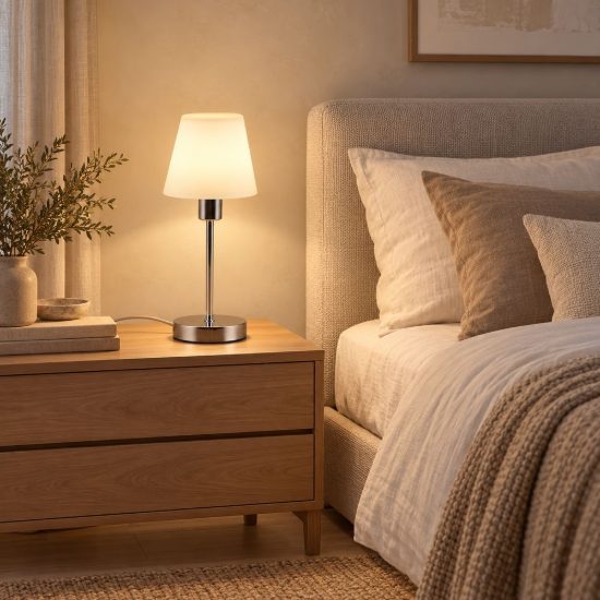 Abat-jour touch per comodino moderno cromo con vetro bianco satinato