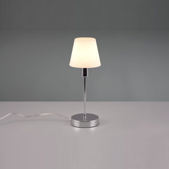 Abat-jour touch per comodino moderno cromo con vetro bianco satinato