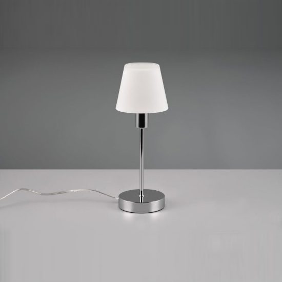 Abat-jour touch per comodino moderno cromo con vetro bianco satinato
