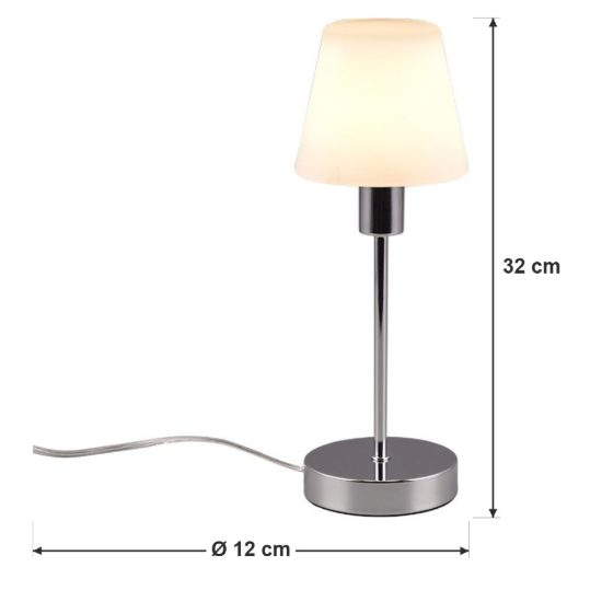 Abat-jour touch per comodino moderno cromo con vetro bianco satinato