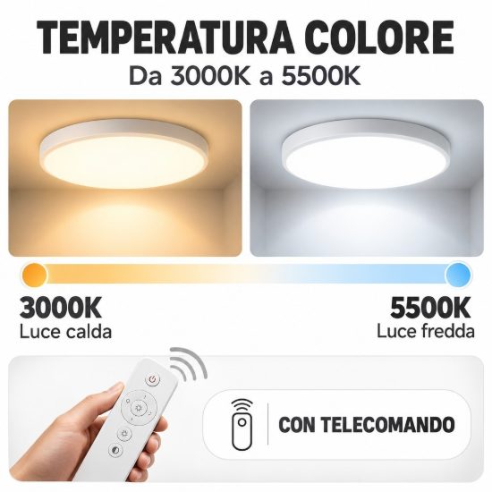 Plafoniera led 21,5w cct 3000k 5500k con telecomando per soggiorno moderna quadrata bianca