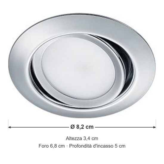 Faretto da incasso per cartongesso per soggiorno orientabile led 5w 3000k rotondo cromo