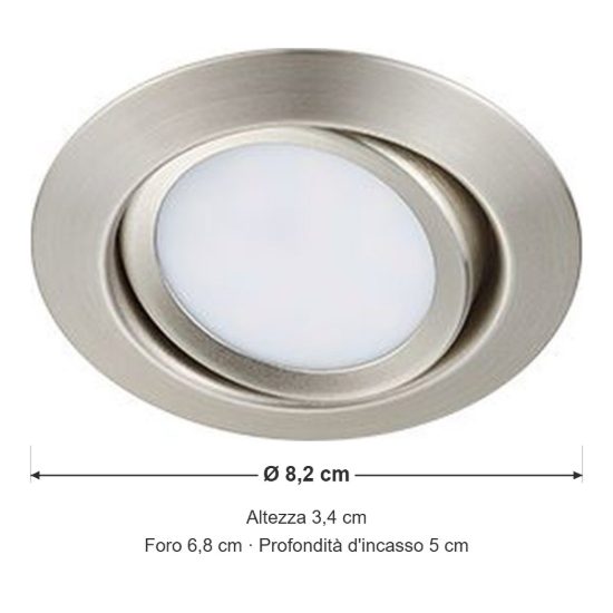 Faretto da incasso per cartongesso per salotto orientabile led 5w 3000k rotondo nichel opaco