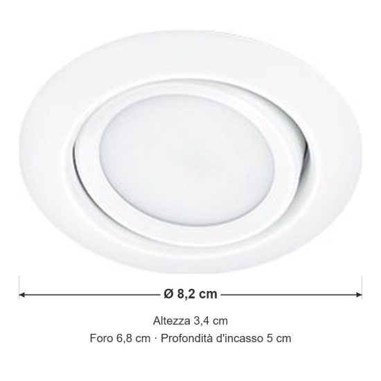 Faretto da incasso per cartongesso per salotto orientabile led 5w 3000k rotondo bianco opaco