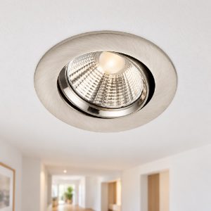 Faretto da incasso per salotto orientabile led 5,5w 3000k dimmerabile ip23 rotondo nichel opaco