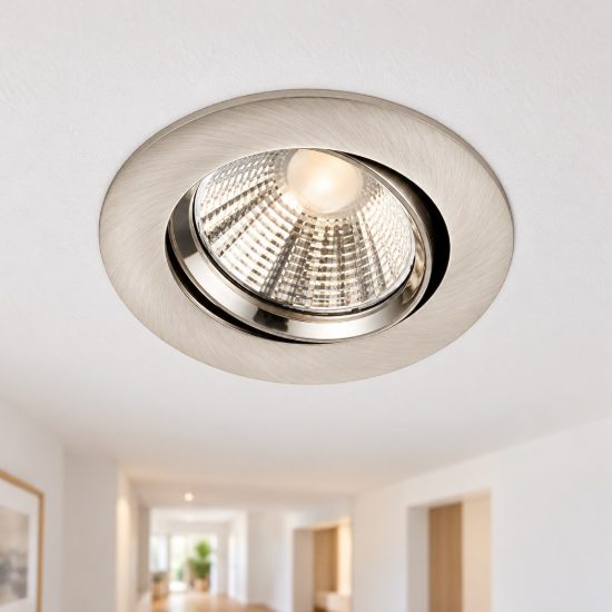 Faretto da incasso per salotto orientabile led 5,5w 3000k dimmerabile ip23 rotondo nichel opaco