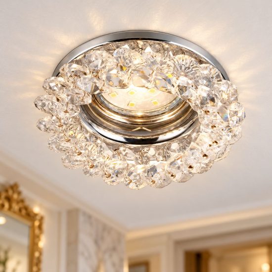 Faretto da incasso per cartongesso per soggiorno rotondo cromo con cristallo decorato