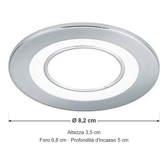 Faretto da incasso per cartongesso per soggiorno led 5w 3000k tripla accensione rotondo cromo