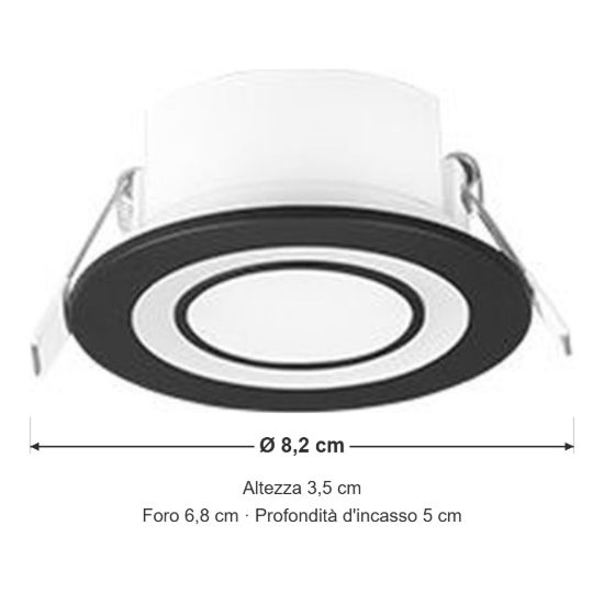 Faretto da incasso per cartongesso per soggiorno led 5w 3000k tripla accensione rotondo nero opaco