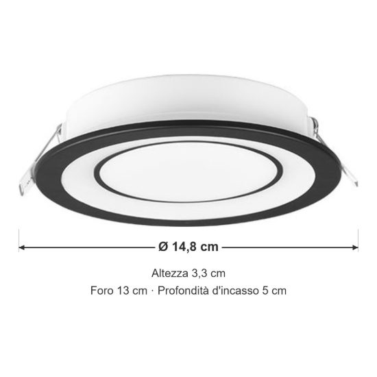 Faretto da incasso per cartongesso per soggiorno led 10w 3000k tripla accensione rotondo nero opaco