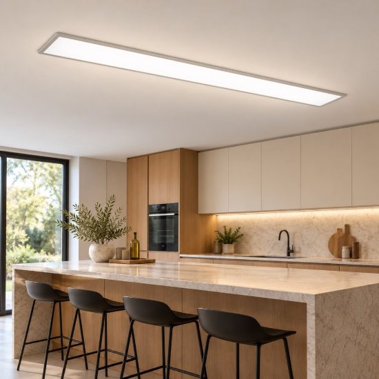 Plafoniera led 31w 3000k dimmerabile per cucina moderna rettangolare nichel opaco