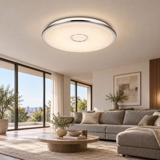 Plafoniera led 45w cct 3000k 5500k con telecomando per soggiorno effetto cielo stellato bianca