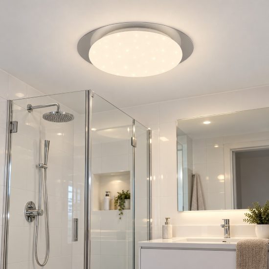 Plafoniera led 12w 4000k rgb con telecomando ip44 per bagno rotonda bianca effetto stellato