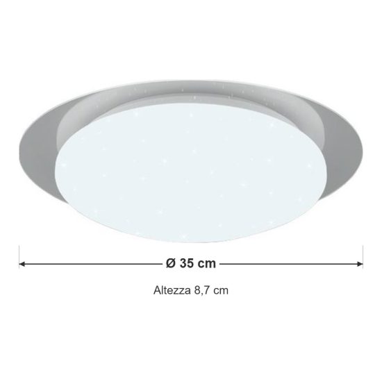 Plafoniera led 12w 4000k rgb con telecomando ip44 per bagno rotonda bianca effetto stellato