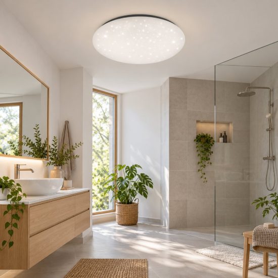 Plafoniera led 15w 4000k ip44 per bagno moderna rotonda bianca effetto cielo stellato