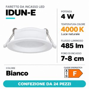 Eglo idun e faretto da incasso per cartongesso 4w 4000k foro 7-8cm bianco confezione da 24 pezzi