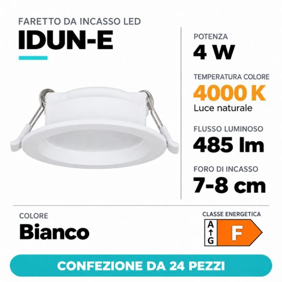Eglo idun e faretto da incasso per cartongesso 4w 4000k foro 7-8cm bianco confezione da 24 pezzi