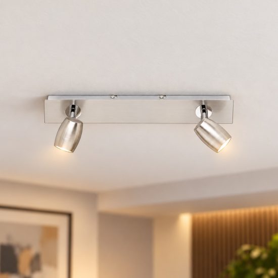 Plafoniera con 2 faretti orientabili moderna nichel opaco