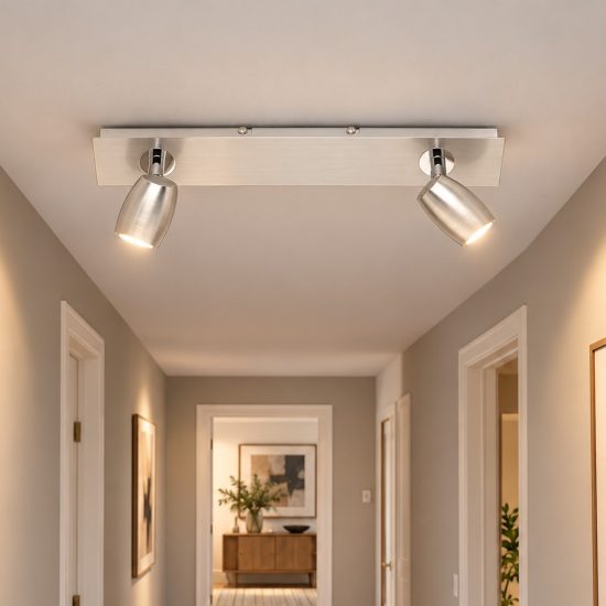 Plafoniera con 2 faretti orientabili moderna nichel opaco