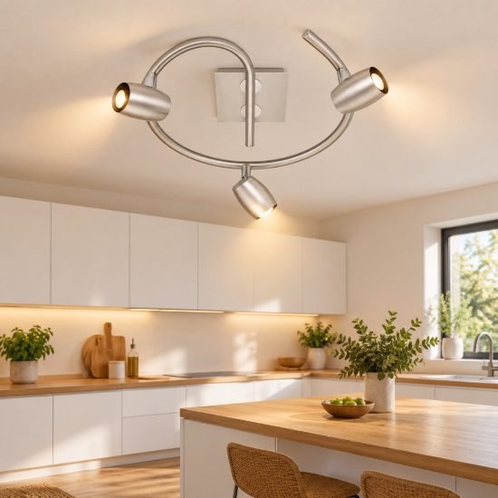 Plafoniera con 3 faretti orientabili moderna rotonda nichel opaco