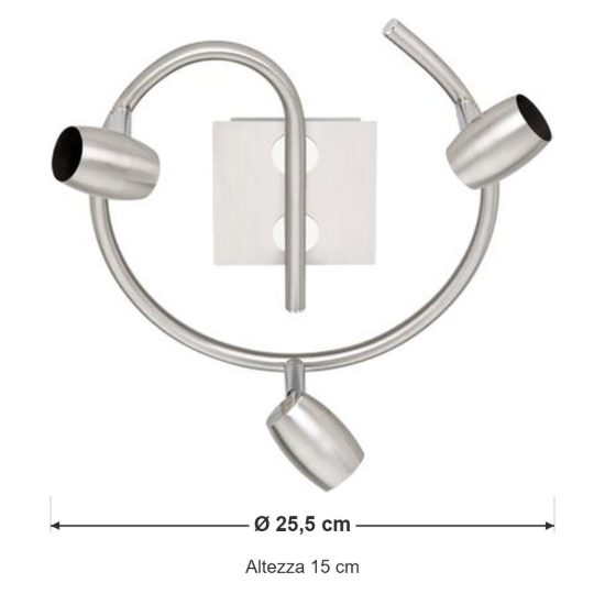 Plafoniera con 3 faretti orientabili moderna rotonda nichel opaco