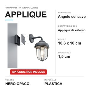 Supporto angolare concavo per applique da esterno nero