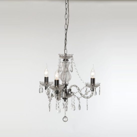Lampadario 3 luci per sala da pranzo classico cromo con pendenti in acrilico trasparente