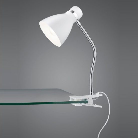 Lampada da scrivania con morsetto flessibile per ufficio moderna bianca cromo
