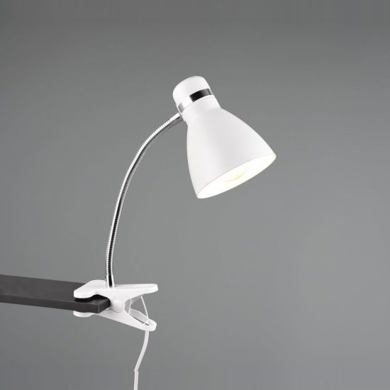 Lampada da scrivania con morsetto flessibile per ufficio moderna bianca cromo