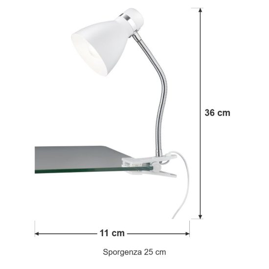 Lampada da scrivania con morsetto flessibile per ufficio moderna bianca cromo