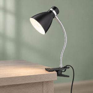 Lampada da scrivania con morsetto flessibile per ufficio moderna nera cromo