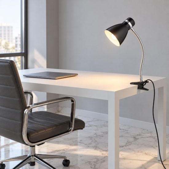 Lampada da scrivania con morsetto flessibile per ufficio moderna nera cromo