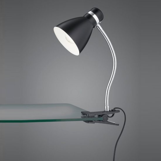 Lampada da scrivania con morsetto flessibile per ufficio moderna nera cromo