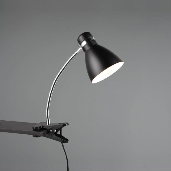 Lampada da scrivania con morsetto flessibile per ufficio moderna nera cromo