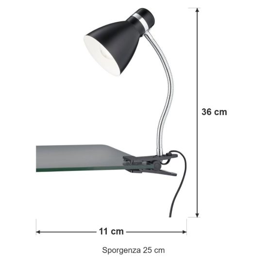 Lampada da scrivania con morsetto flessibile per ufficio moderna nera cromo